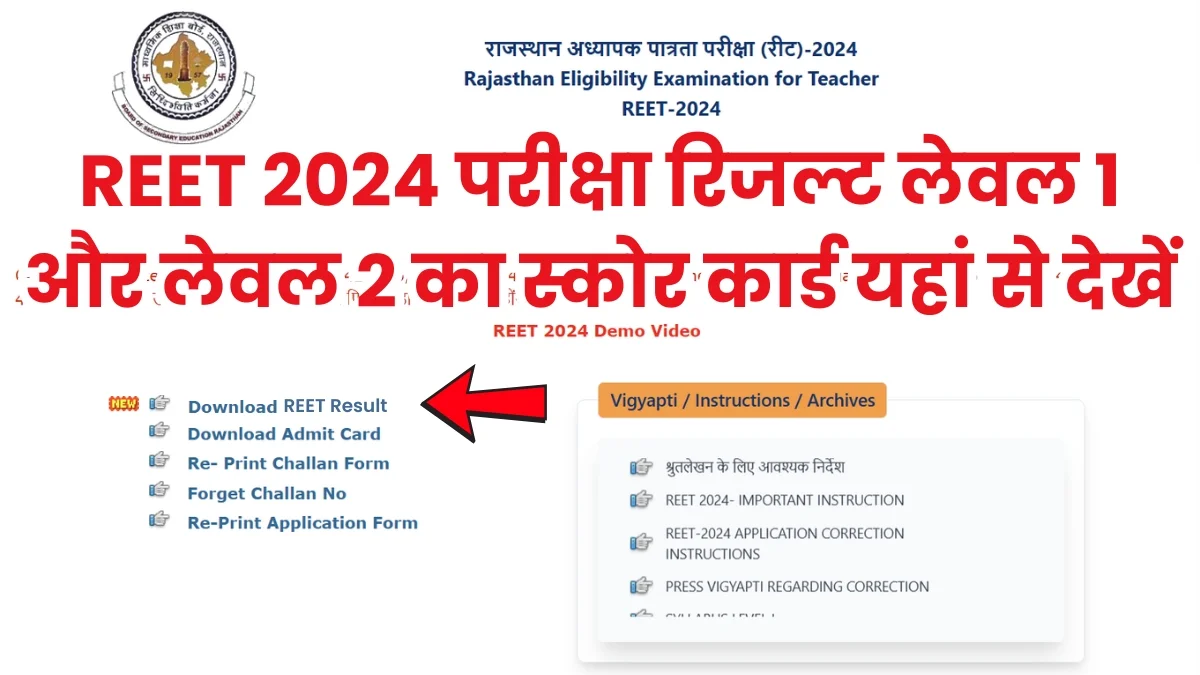 REET 2025 Result – Check Your Level 1 & Level 2 Score Card at-reet2024.co.in
