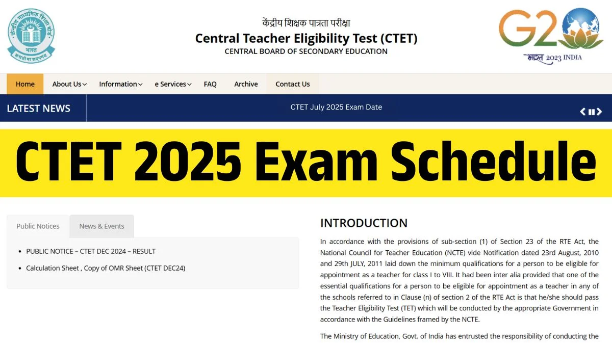 CTET July 2025 Exam Schedule: Admit Card Release Date @ www.ctet.nic.in