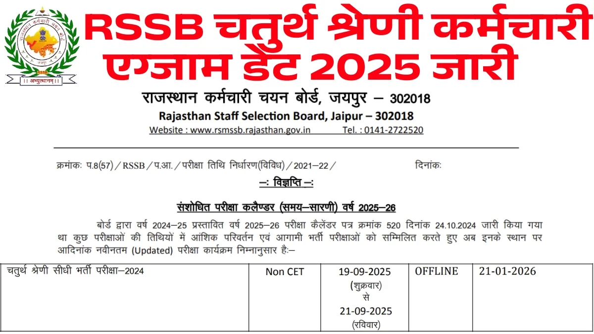 Rajasthan 4th Grade Exam Date 2025 Release: RSSB चतुर्थ श्रेणी कर्मचारी एग्जाम डेट 2025 जारी यहां से चेक करें