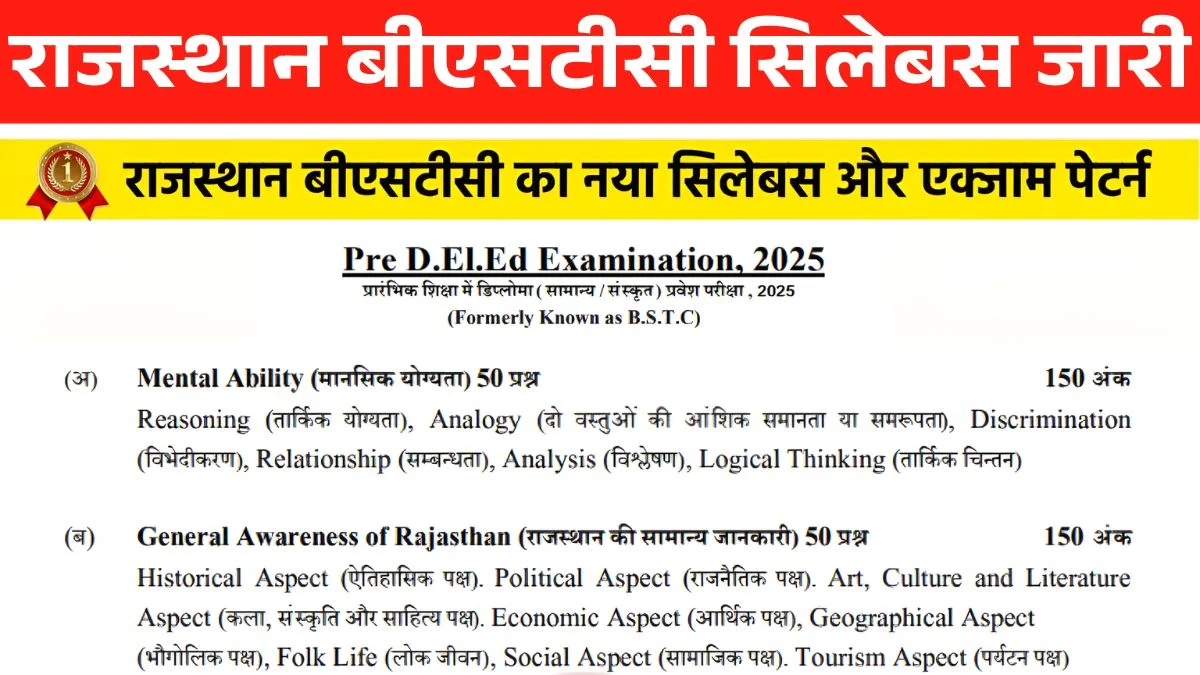 Rajasthan BSTC Syllabus 2025 and Exam Pattern Released, Download Here