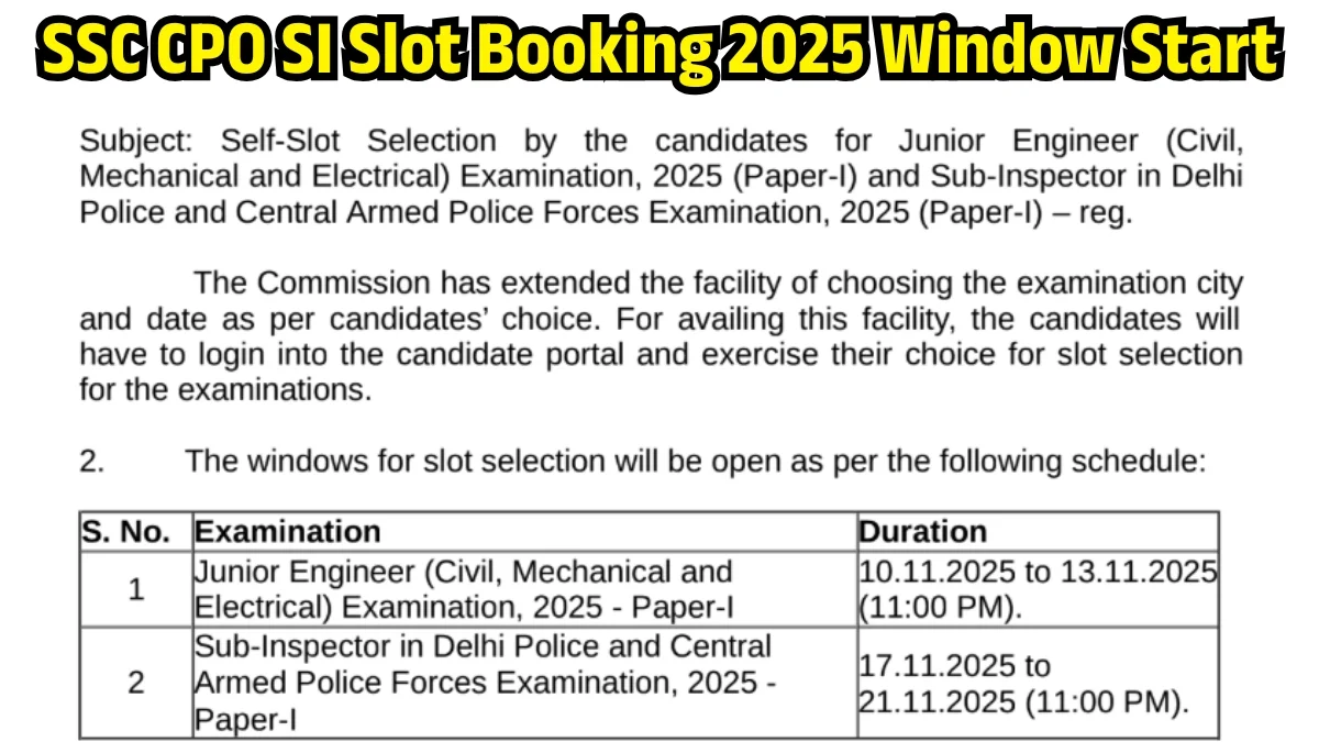 SSC CPO SI Exam Self Slot Selection 2025 एसएससी सीपीओ एसआई टियर-1 परीक्षा तिथि और परीक्षा शहर चुनने के लिए विंडो ओपन